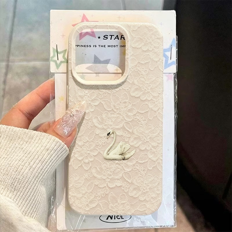 Apple Iphone 15 Pro Max - Casing Ponsel Motif Angsa Renda Tekstur